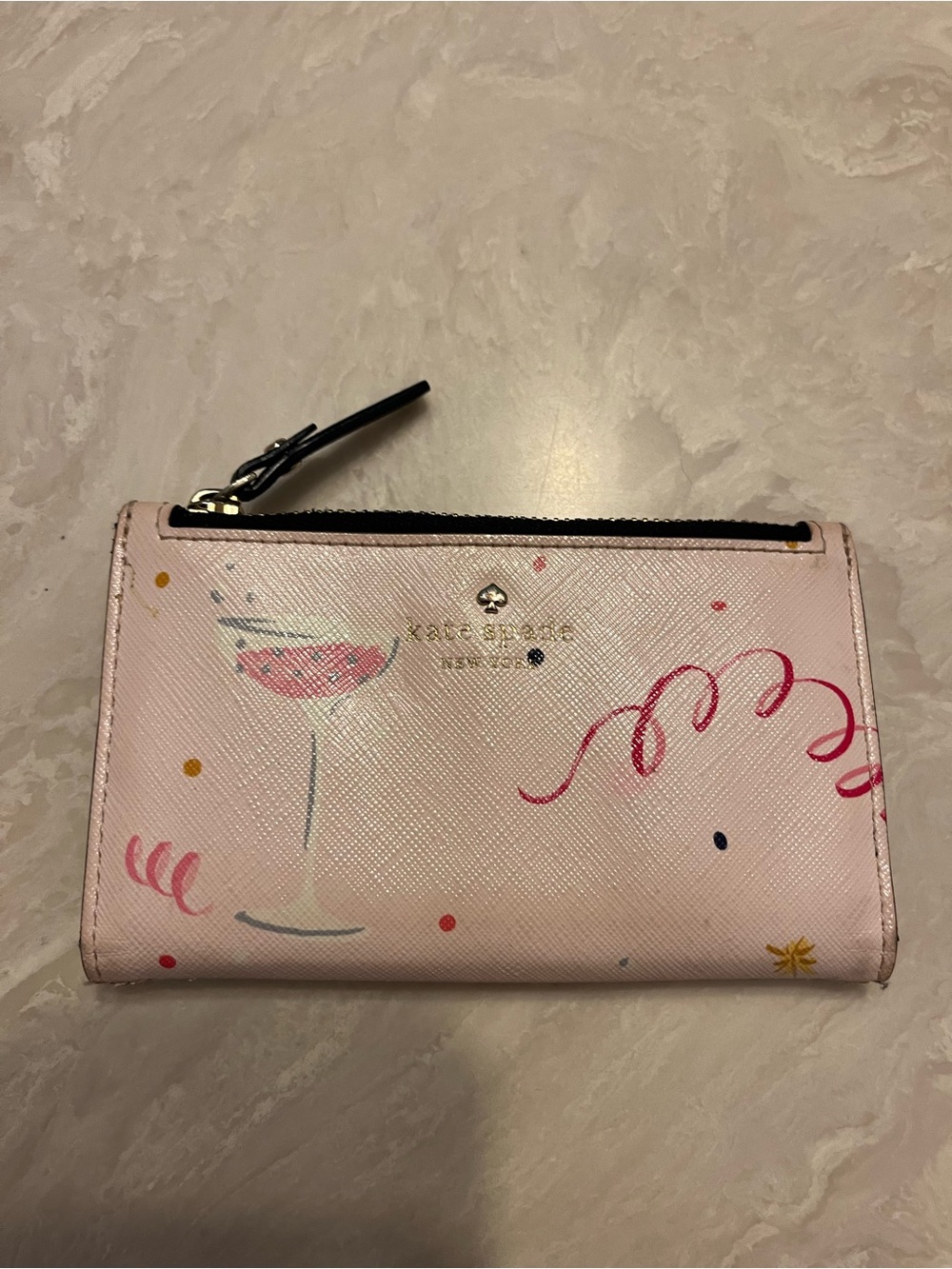 kate spade Pink Confetti & Cocktail Zip Card Holder
